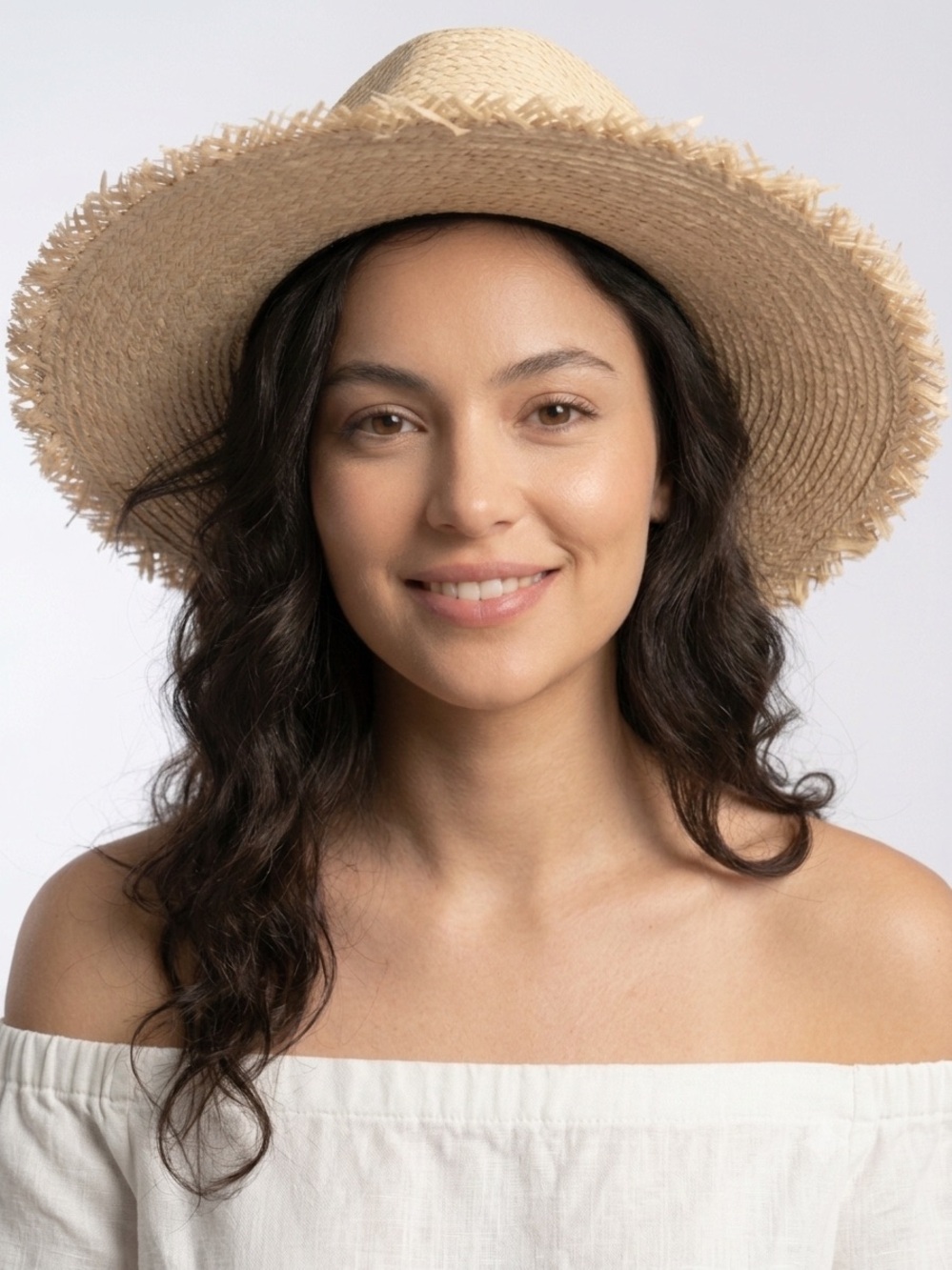 Wide Brim Frayed Edge Straw Sun Hat - Natural